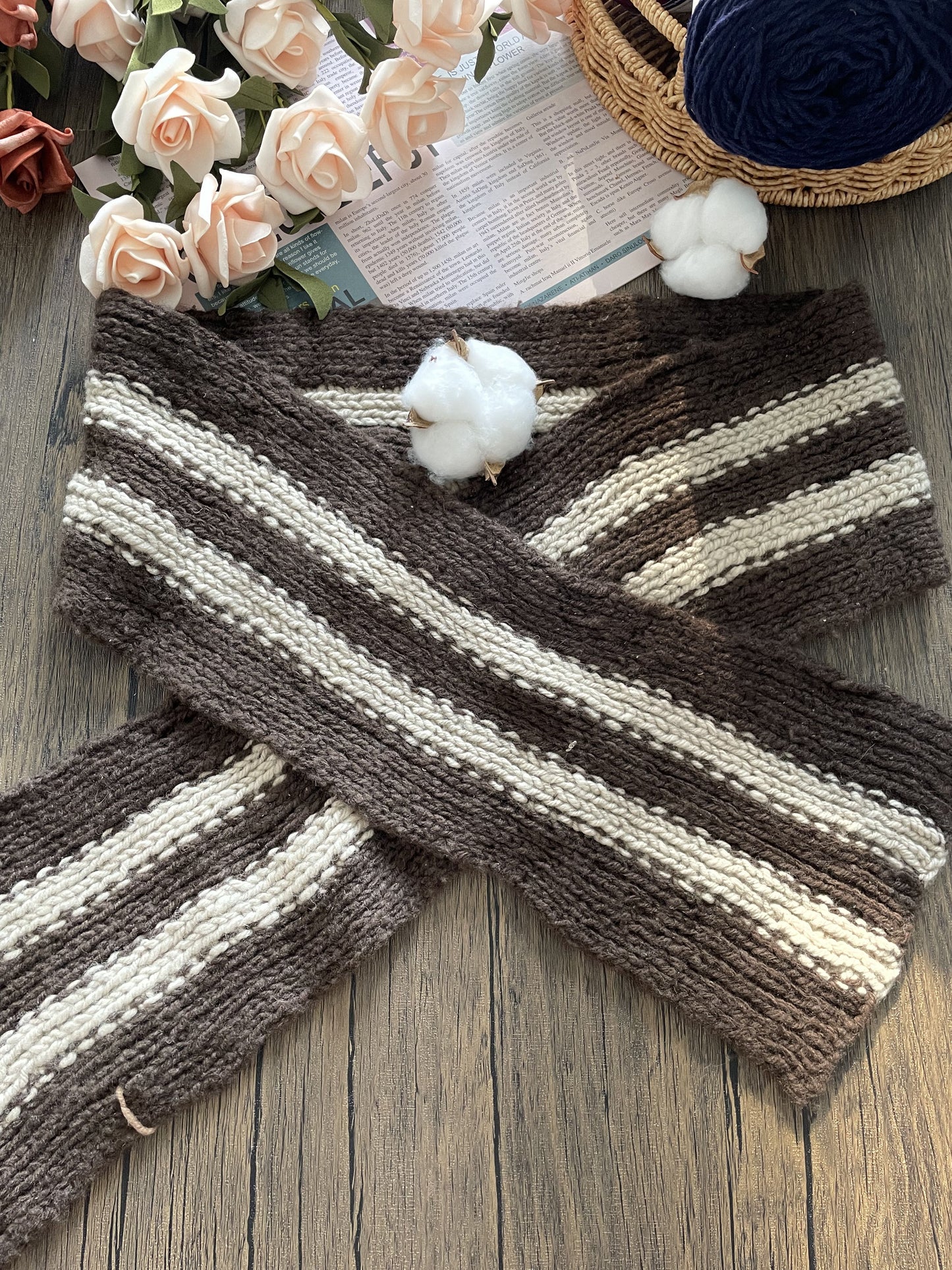 Racing Stripe Scarf (natural brown with cream stripe)