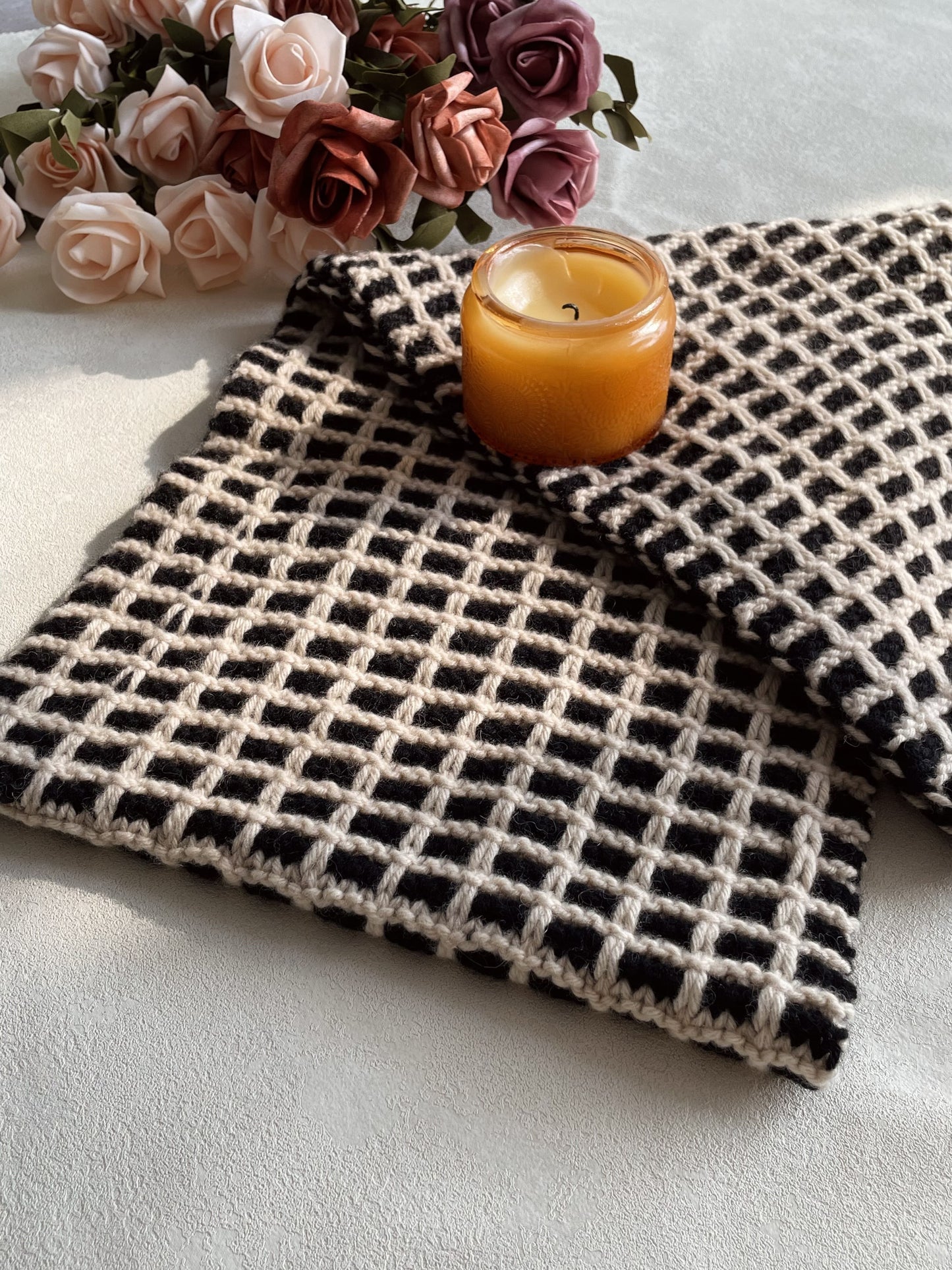 black and white plaid scarf