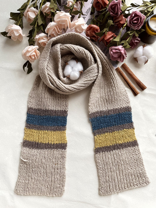 Stripe Scarf (natural brown with blue and cream stripe)